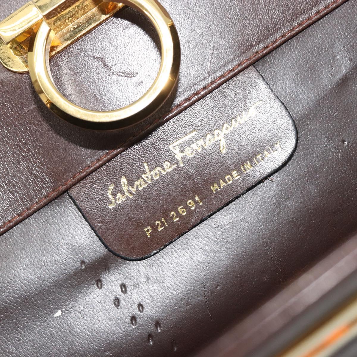 Salvatore Ferragamo Gancini Chain Shoulder Bag Leather Brown Gold Auth 191763