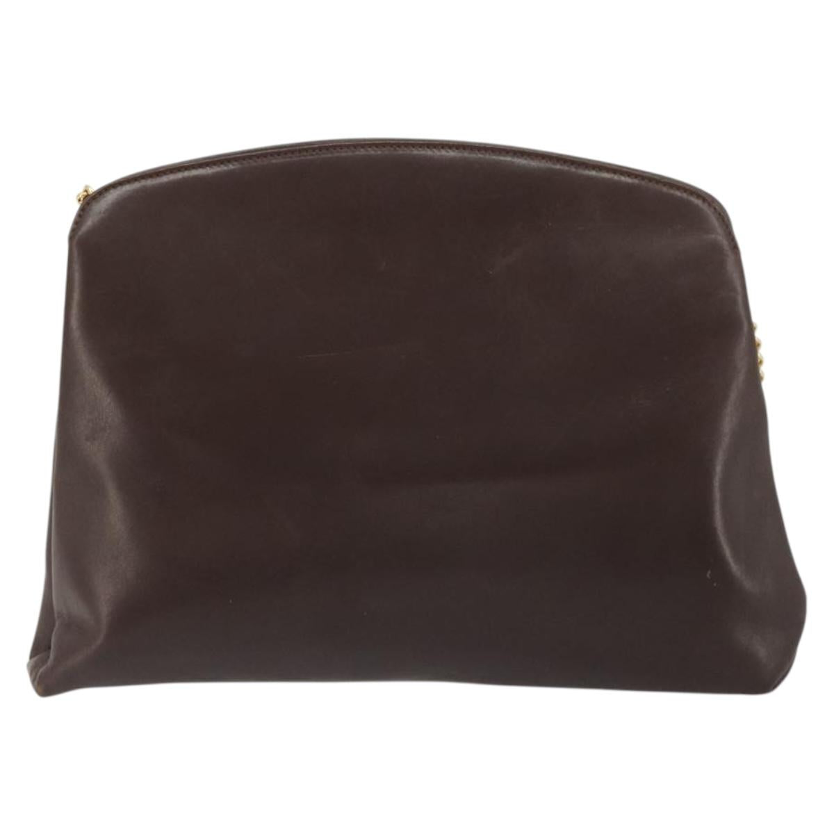 Salvatore Ferragamo Gancini Chain Shoulder Bag Leather Brown Gold Auth 191763