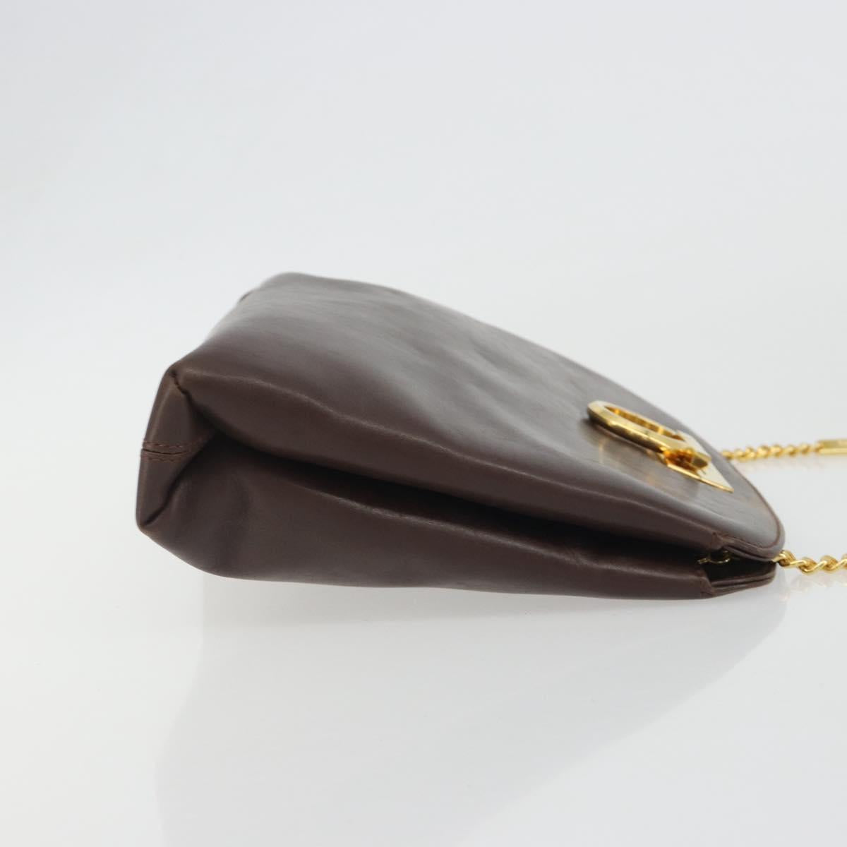 Salvatore Ferragamo Gancini Chain Shoulder Bag Leather Brown Gold Auth 191763
