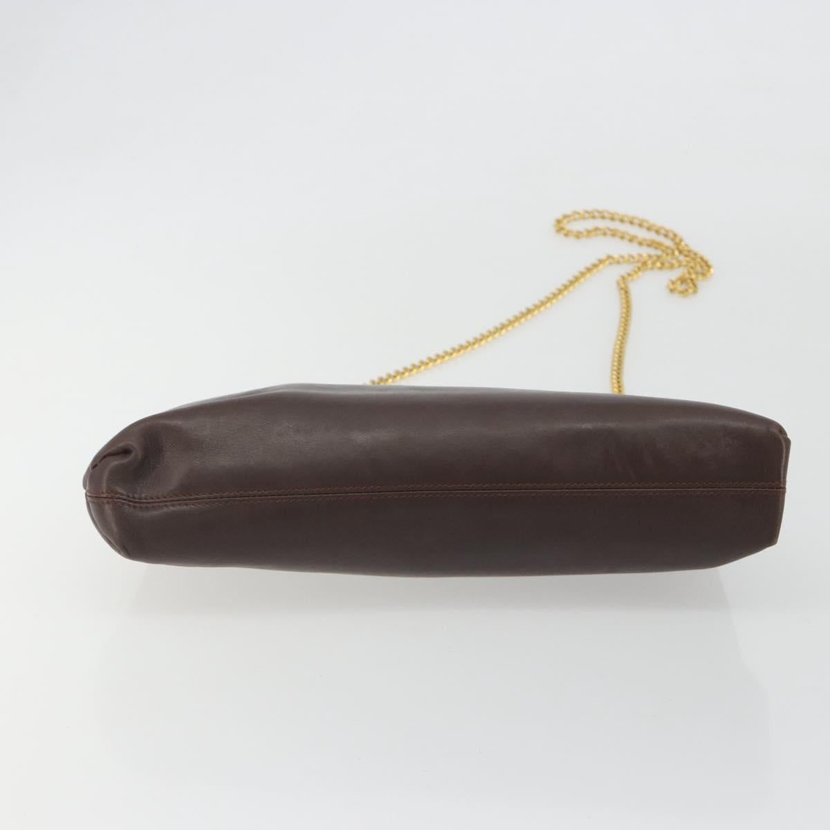 Salvatore Ferragamo Gancini Chain Shoulder Bag Leather Brown Gold Auth 191763