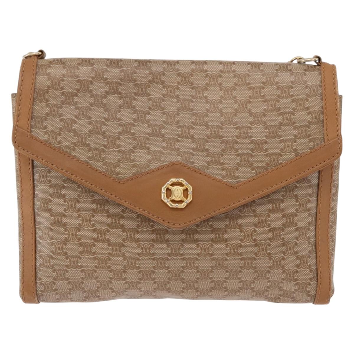 CELINE Macadam Shoulder Bag PVC Leather Beige Gold Tone Auth 191764A