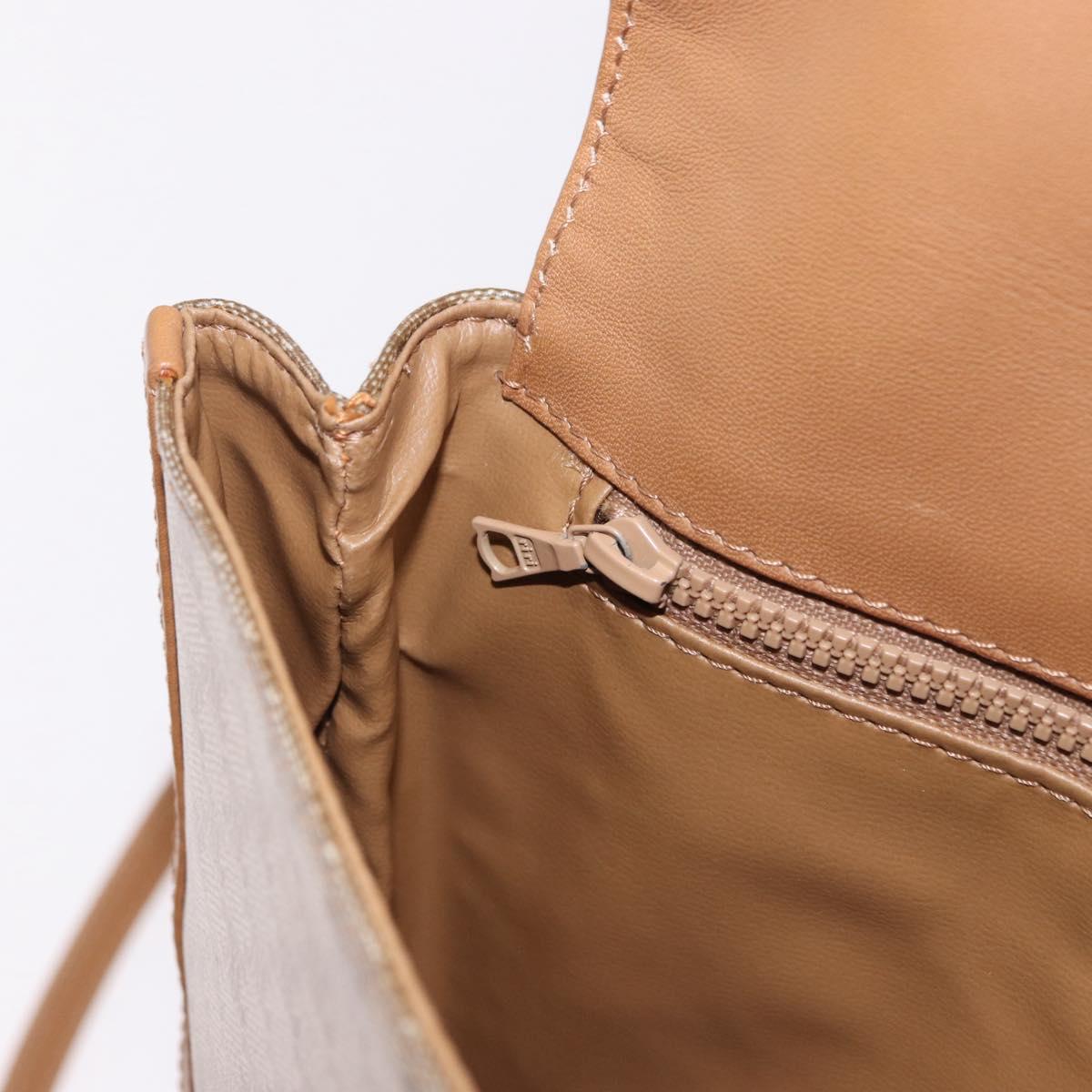 CELINE Macadam Shoulder Bag PVC Leather Beige Gold Tone Auth 191764A