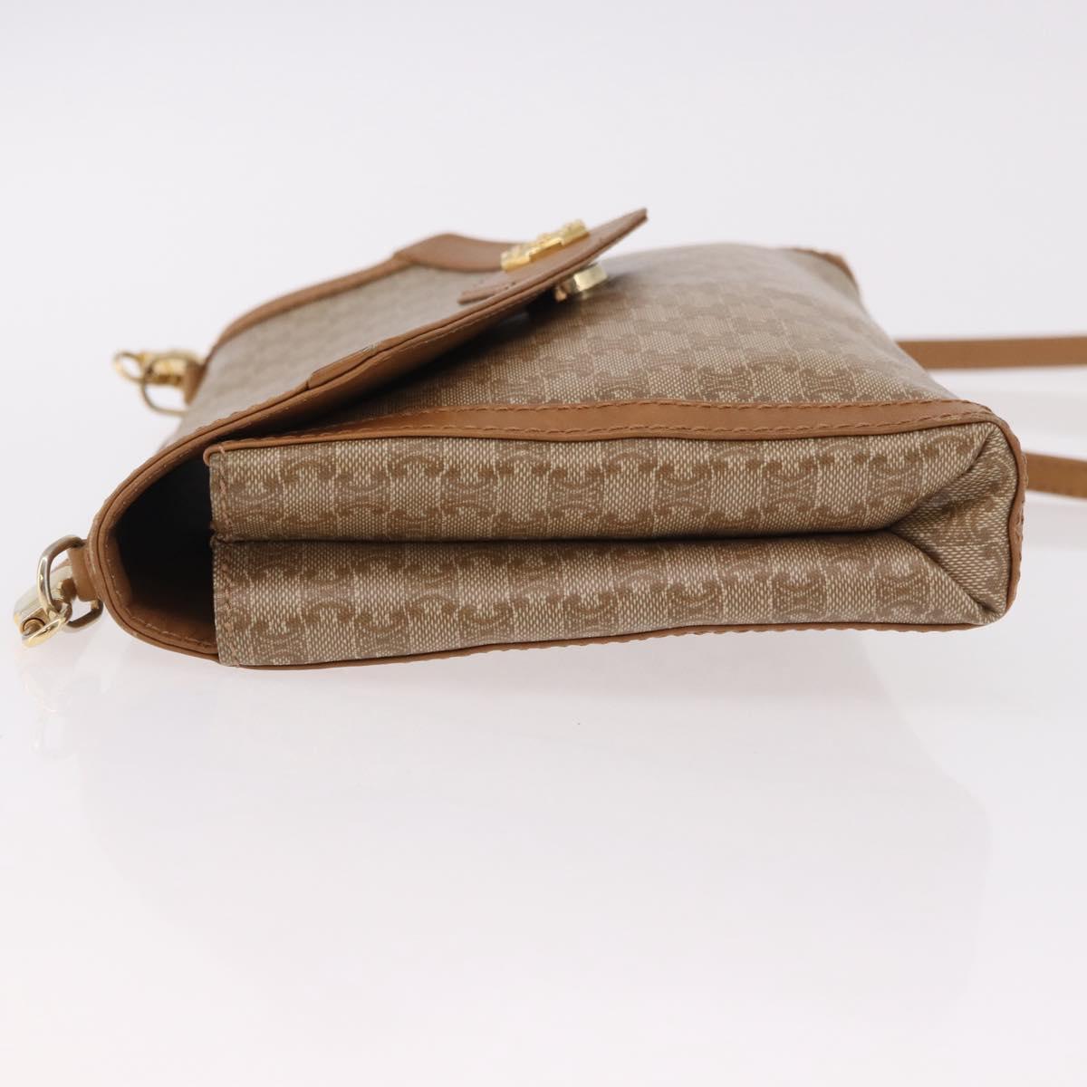 CELINE Macadam Shoulder Bag PVC Leather Beige Gold Tone Auth 191764A