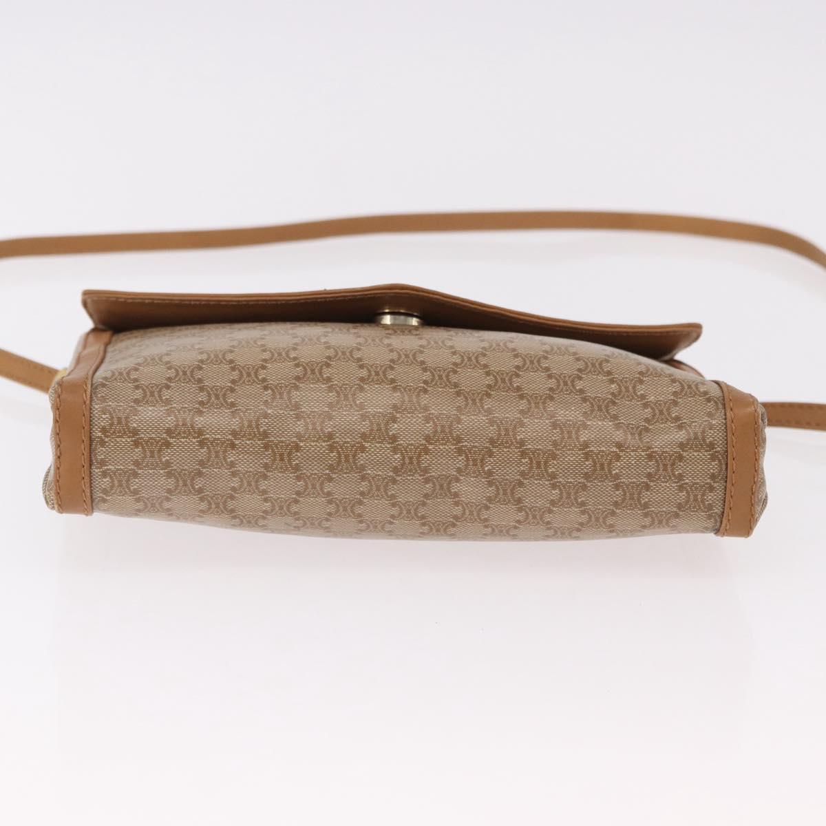 CELINE Macadam Shoulder Bag PVC Leather Beige Gold Tone Auth 191764A