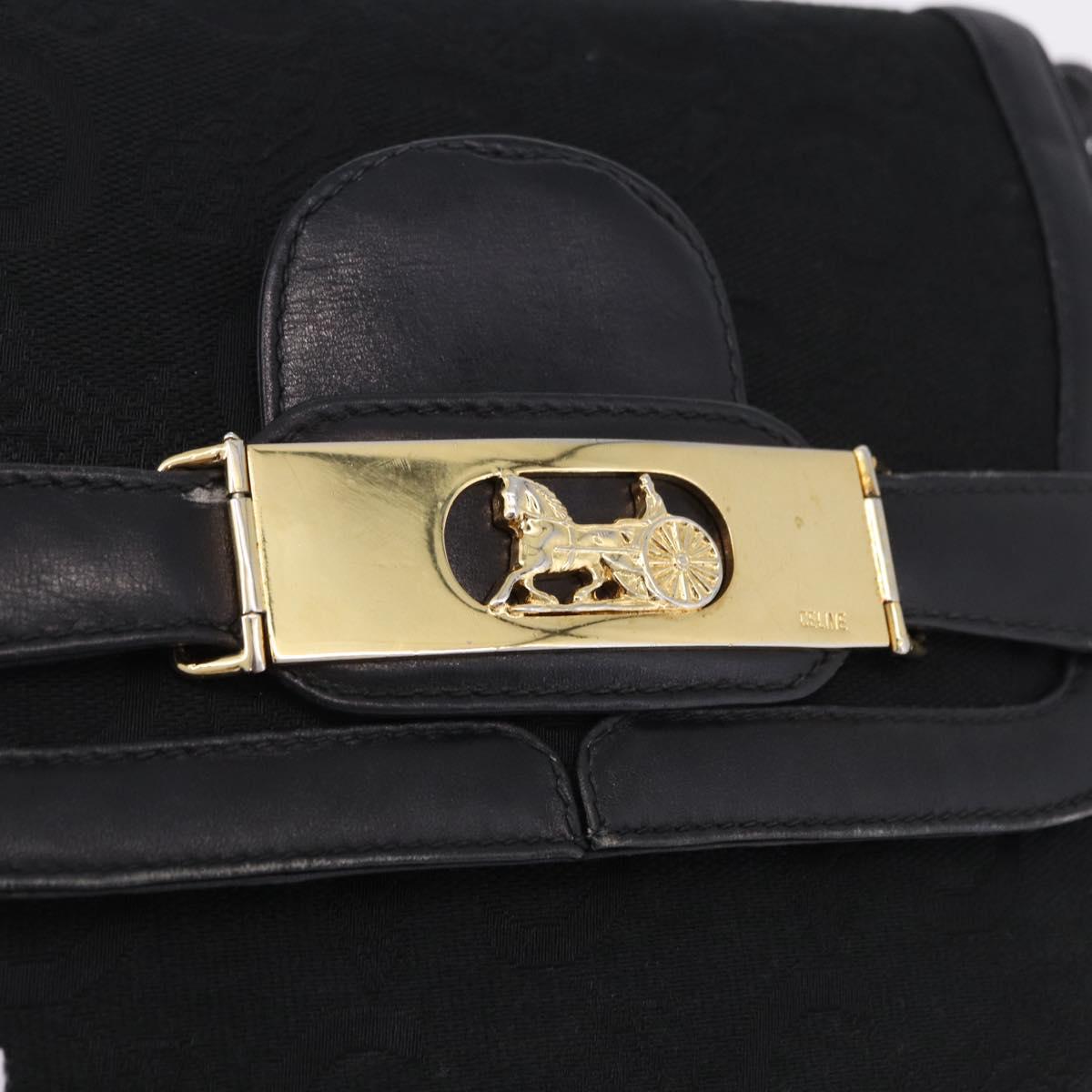 CELINE C Saluki Horse Carriage Shoulder Bag Black Gold Tone Auth 191767A