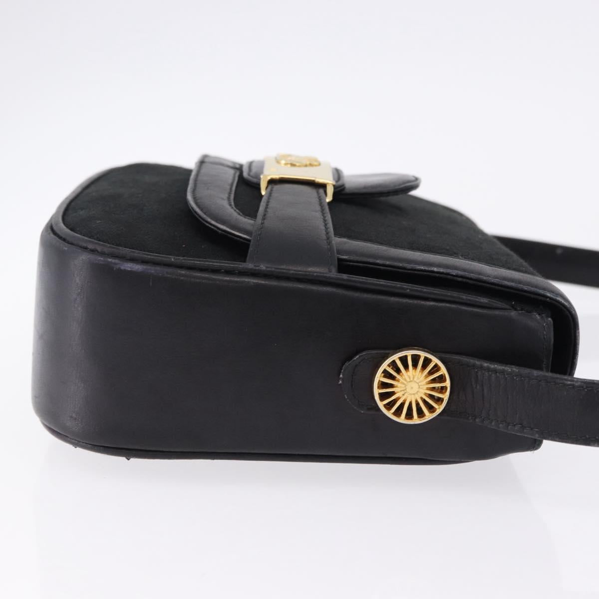 CELINE C Saluki Horse Carriage Shoulder Bag Black Gold Tone Auth 191767A