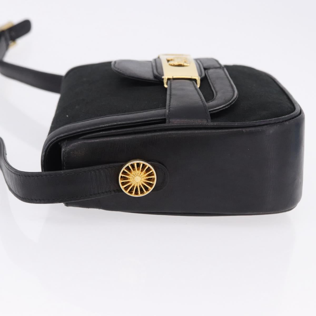 CELINE C Saluki Horse Carriage Shoulder Bag Black Gold Tone Auth 191767A