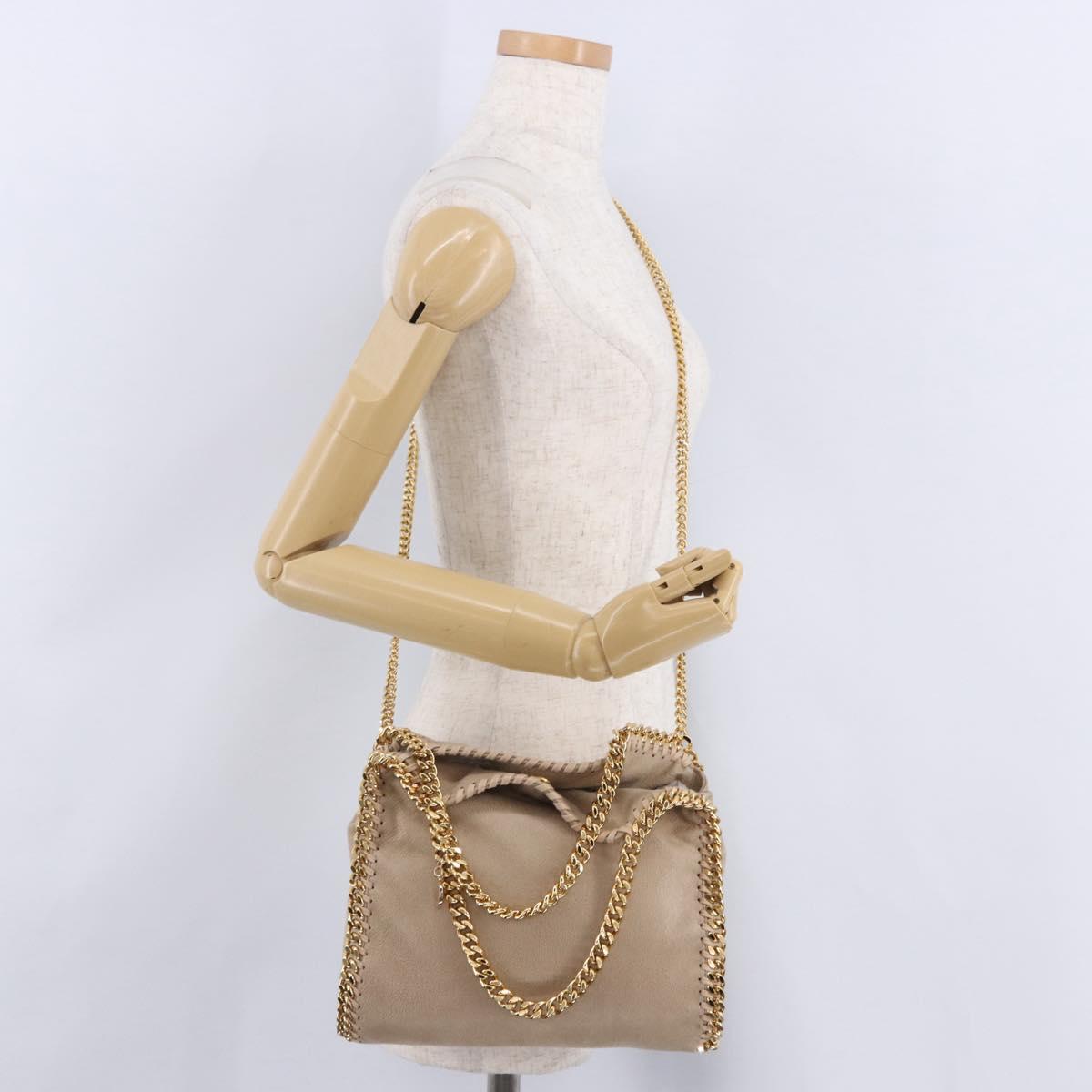 Stella MacCartney Falabella Chain Shoulder Bag Polyester Beige Gold Auth 191768V