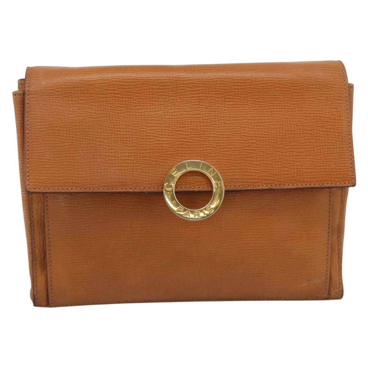 CELINE Circle Shoulder Bag Leather Brown Gold Tone Auth 191769