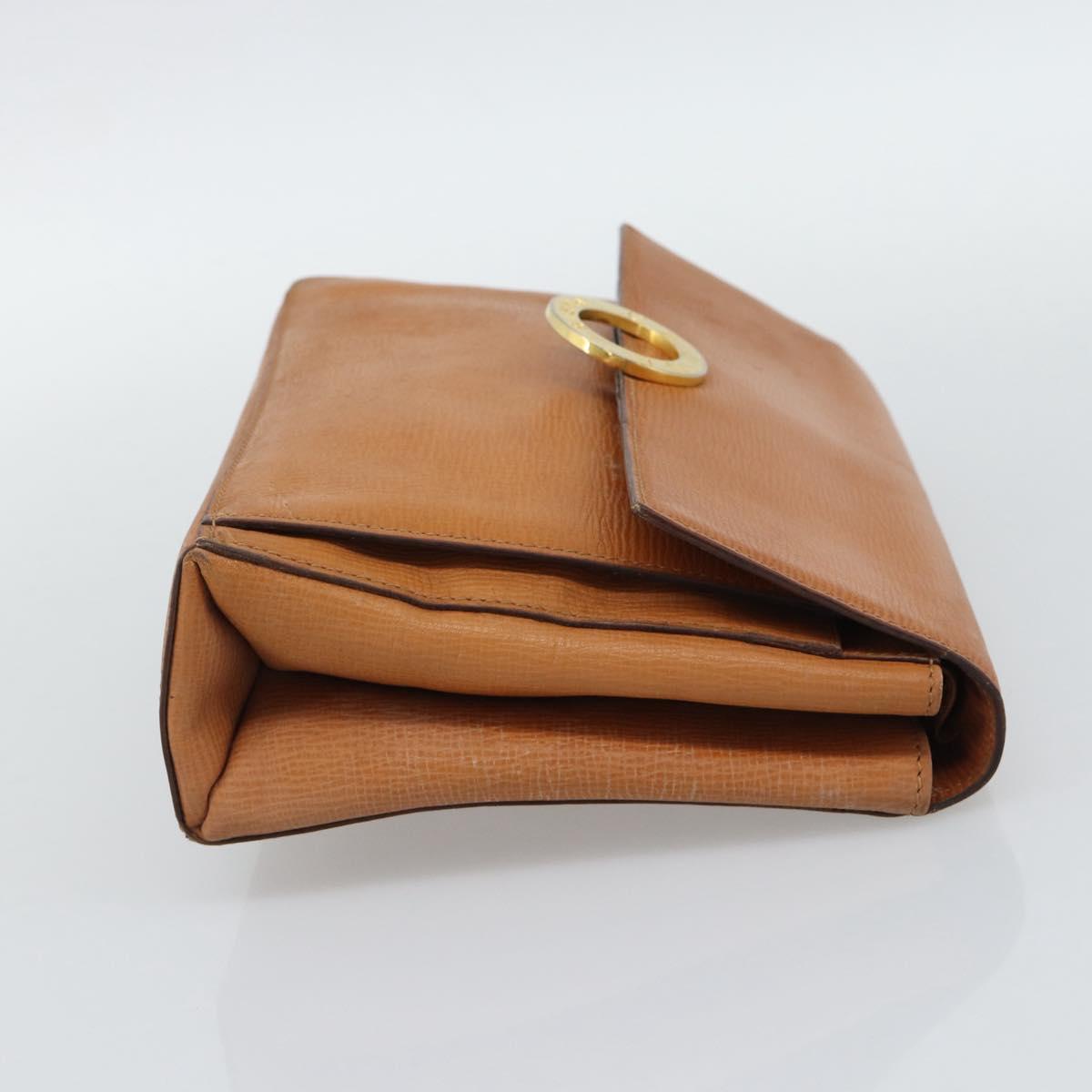 CELINE Circle Shoulder Bag Leather Brown Gold Tone Auth 191769
