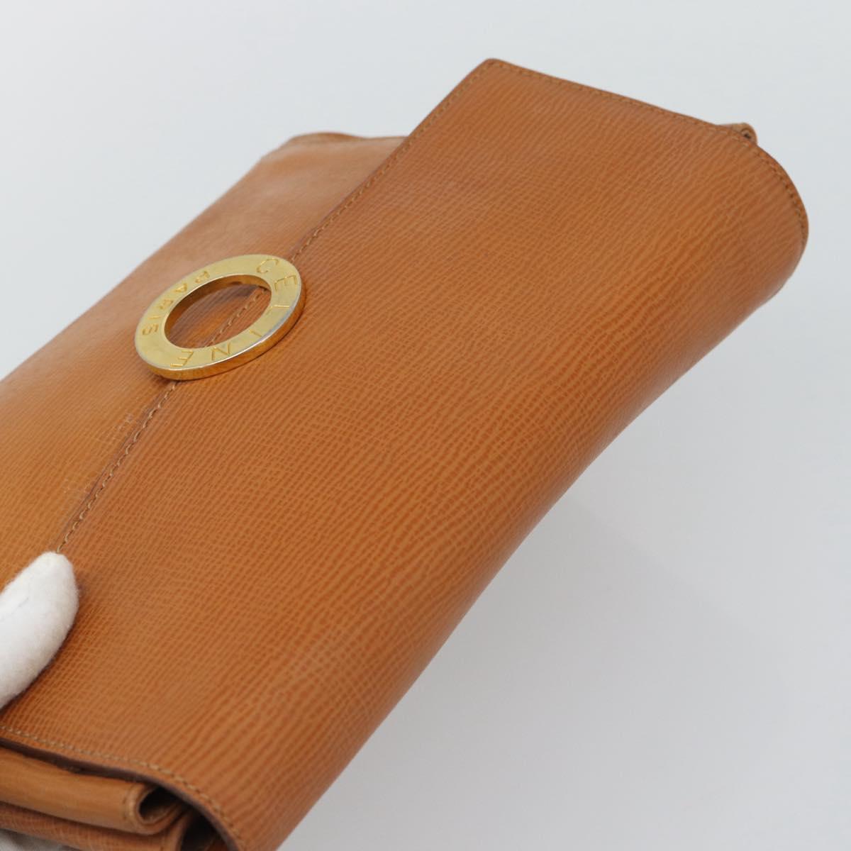 CELINE Circle Shoulder Bag Leather Brown Gold Tone Auth 191769