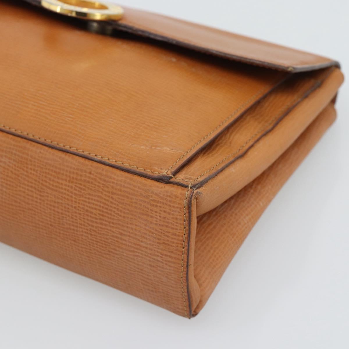 CELINE Circle Shoulder Bag Leather Brown Gold Tone Auth 191769