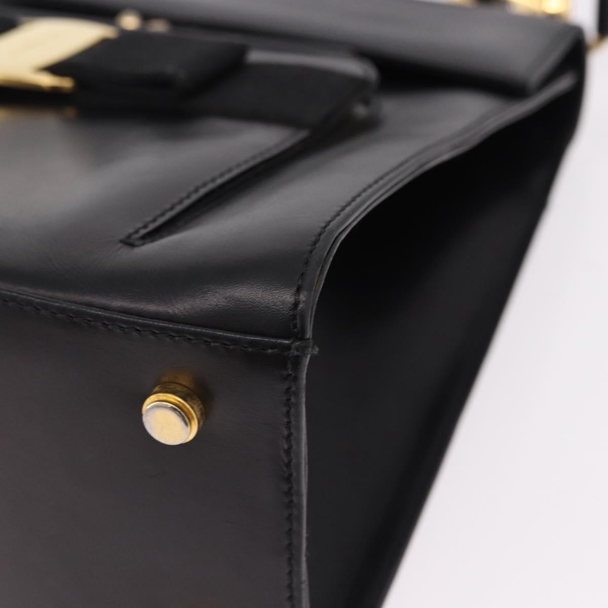 Salvatore Ferragamo Vala Hand Bag Leather 2way Black Gold Tone Auth 191779A