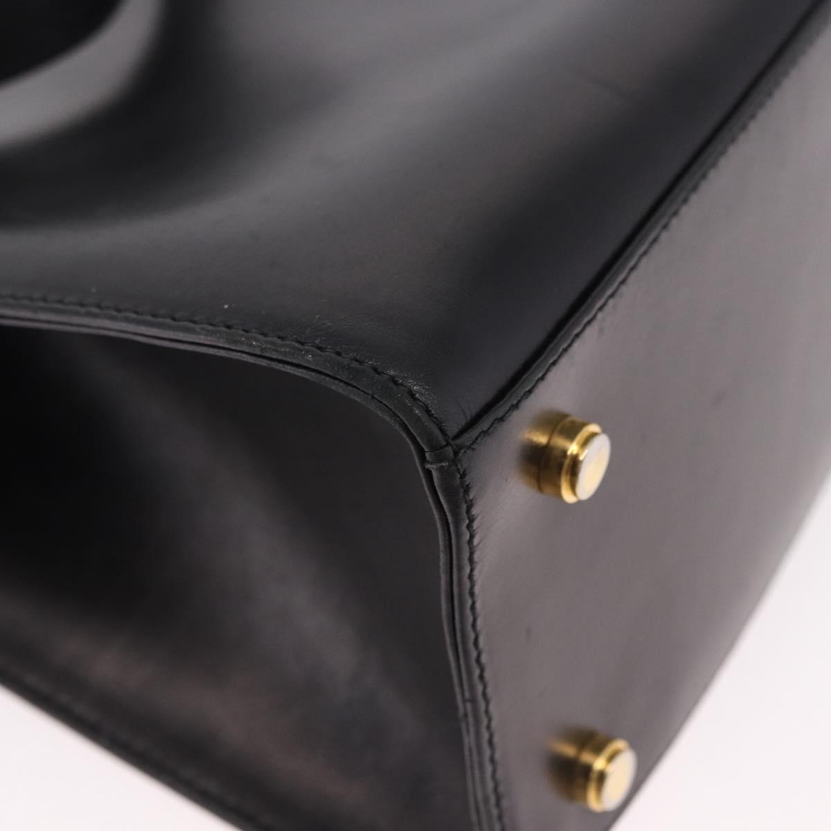 Salvatore Ferragamo Vala Hand Bag Leather 2way Black Gold Tone Auth 191779A