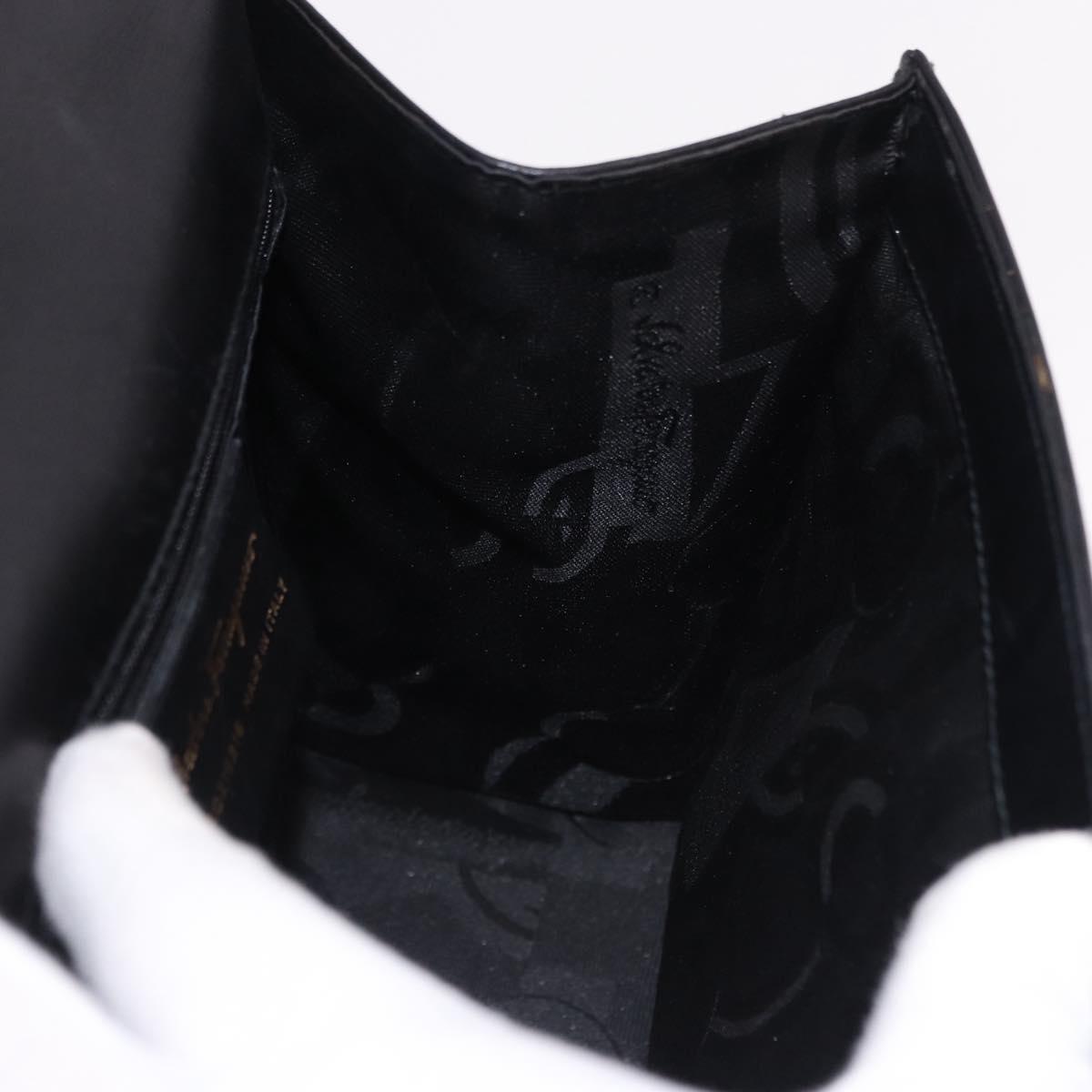 Salvatore Ferragamo Vala Hand Bag Leather 2way Black Gold Tone Auth 191779A