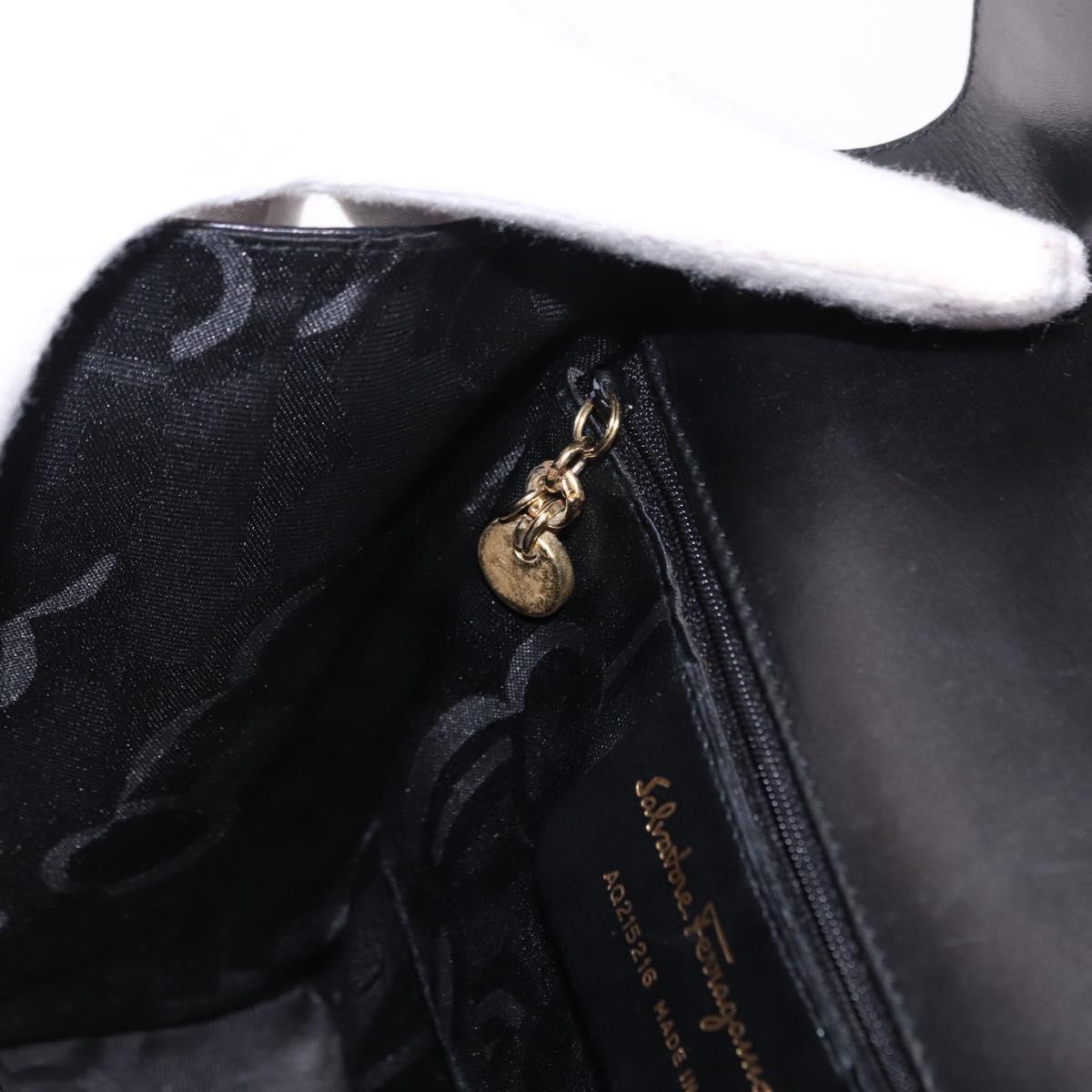 Salvatore Ferragamo Vala Hand Bag Leather 2way Black Gold Tone Auth 191779A