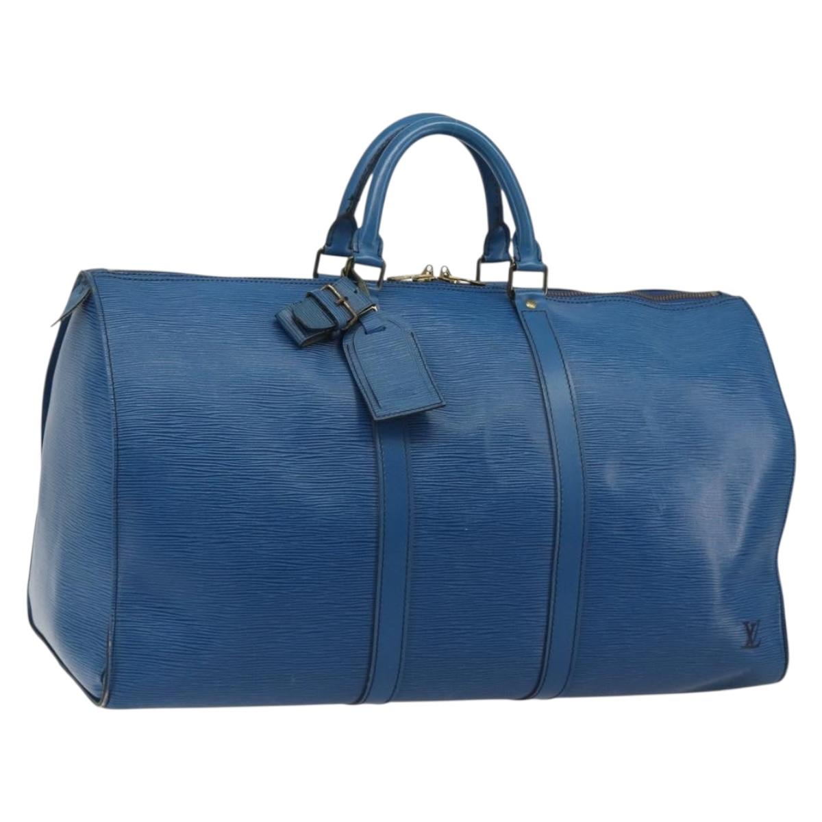 LOUIS VUITTON Epi Keepall 55 Boston Bag Blue M42955 LV Auth 191783A