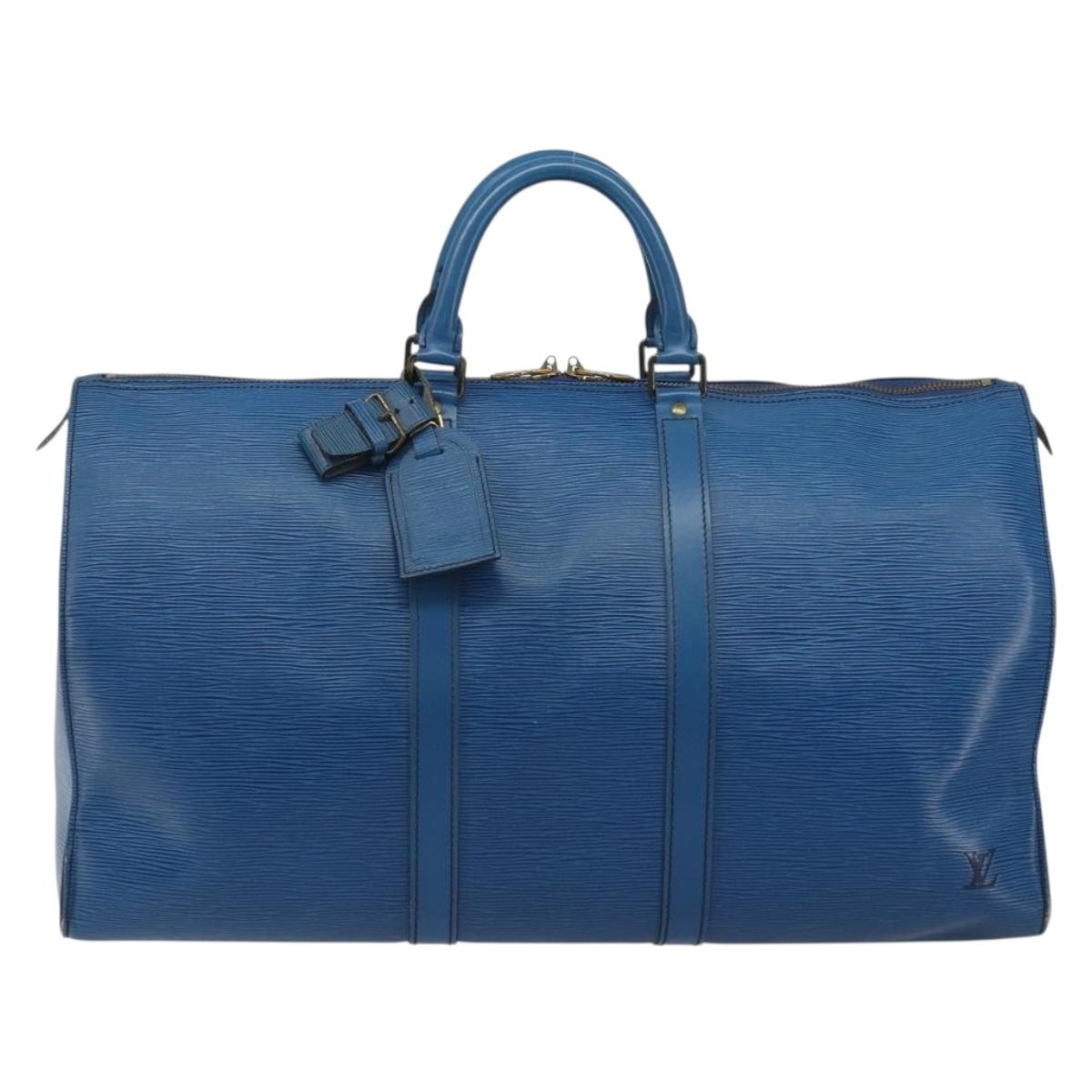 LOUIS VUITTON Epi Keepall 55 Boston Bag Blue M42955 LV Auth 191783A