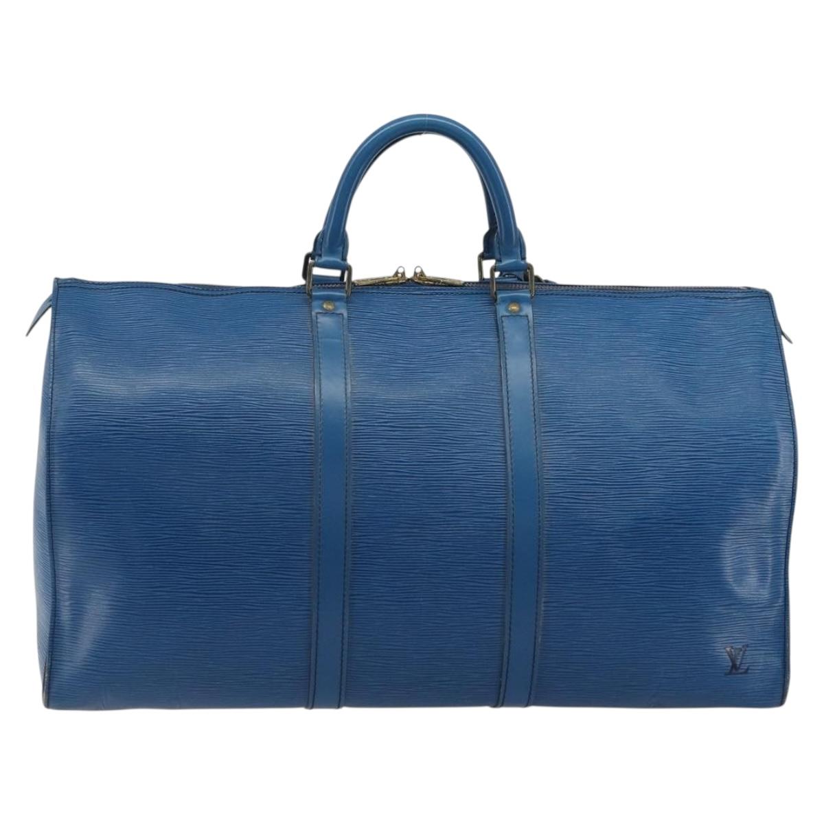 LOUIS VUITTON Epi Keepall 55 Boston Bag Blue M42955 LV Auth 191783A