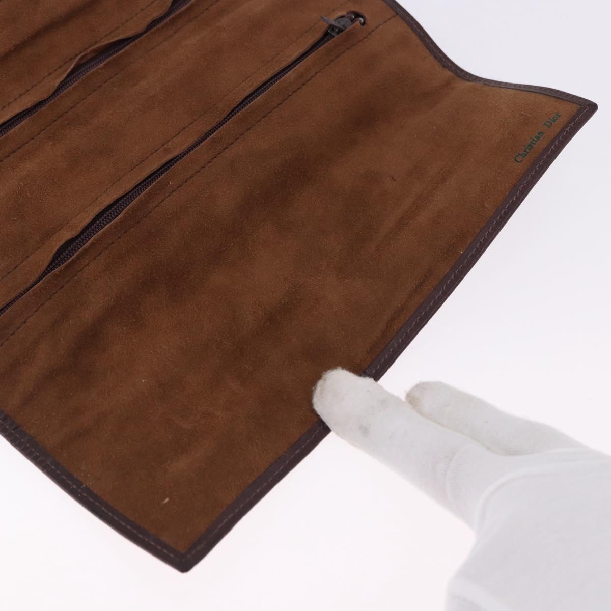 Christian Dior Trotter Canvas Accessory Case Brown Gold Tone Auth 191790V