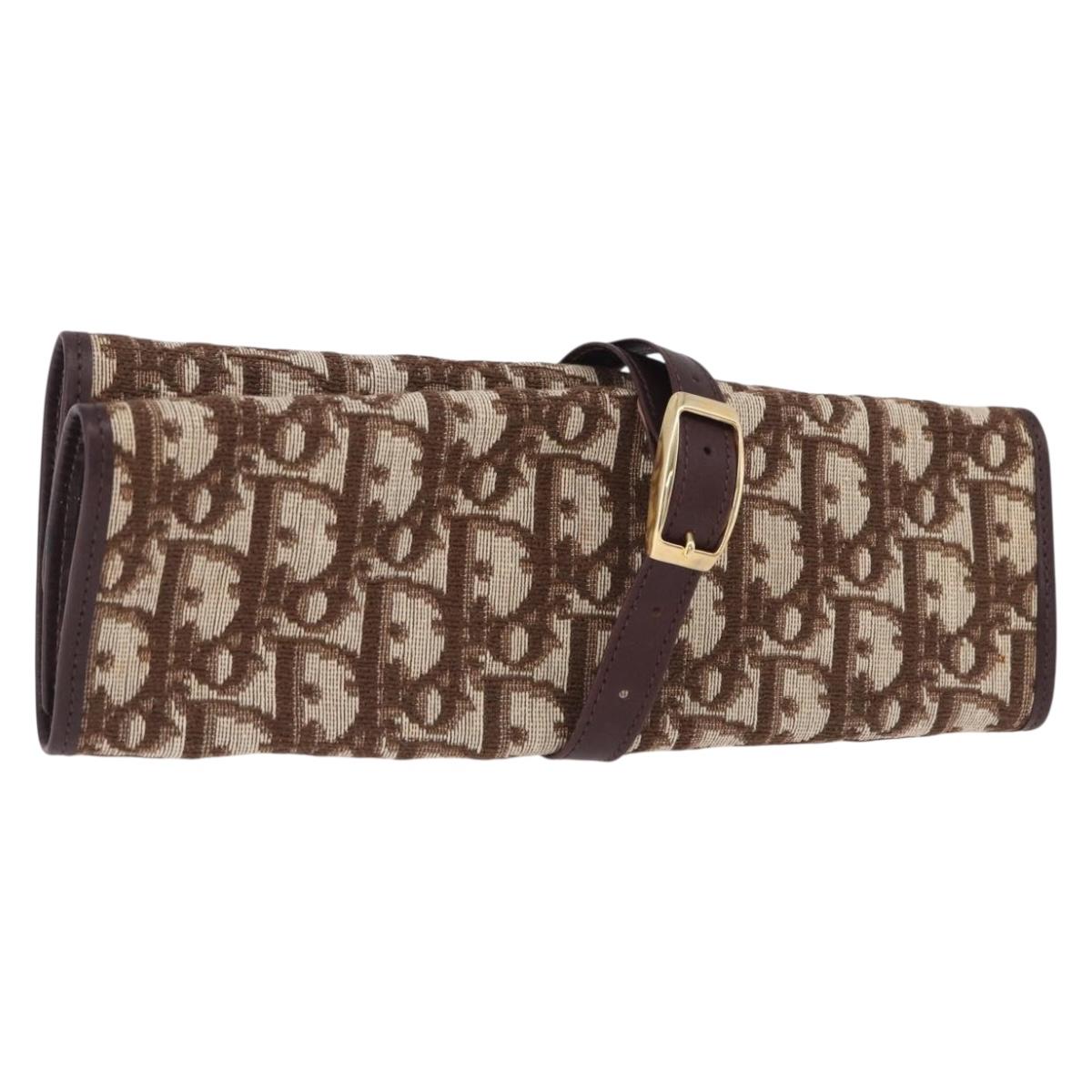 Christian Dior Trotter Canvas Accessory Case Brown Gold Tone Auth 191790V