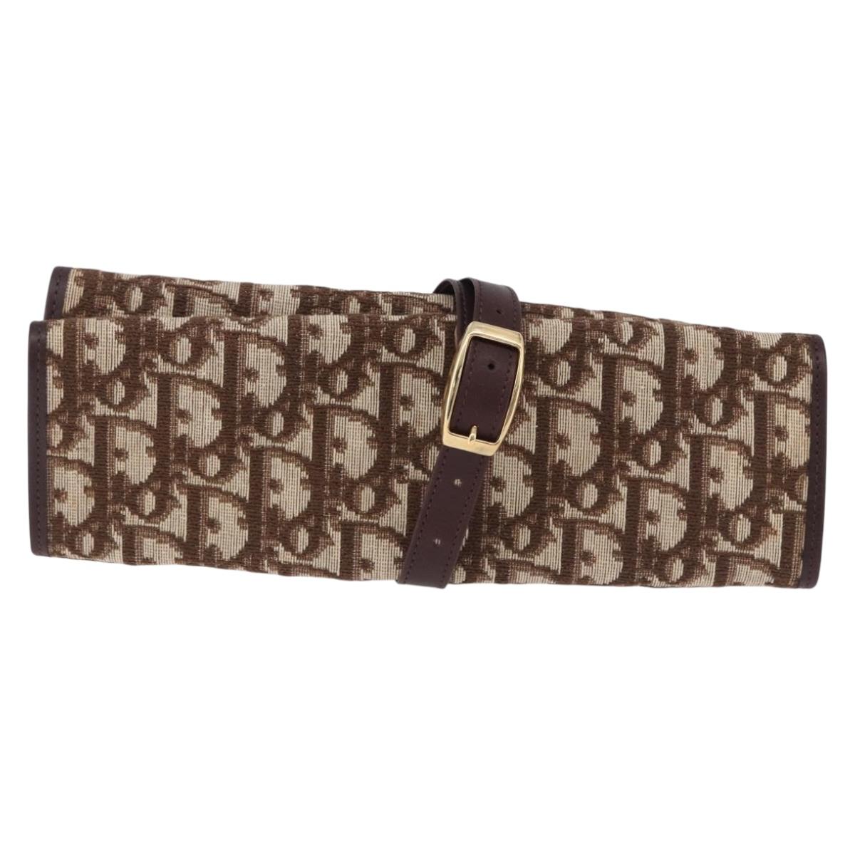 Christian Dior Trotter Canvas Accessory Case Brown Gold Tone Auth 191790V