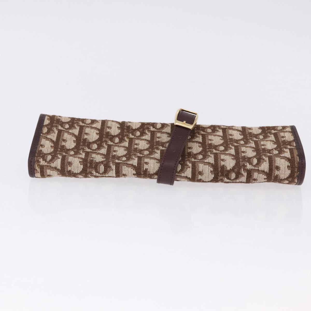 Christian Dior Trotter Canvas Accessory Case Brown Gold Tone Auth 191790V