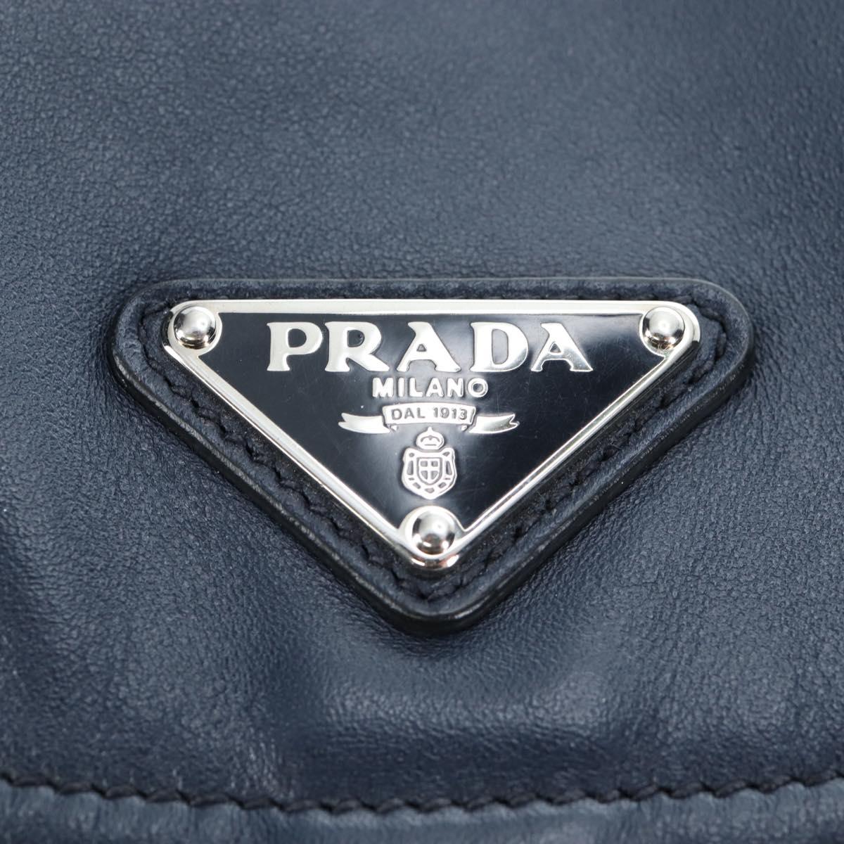 PRADA Backpack Leather Navy Silver Auth 191791V