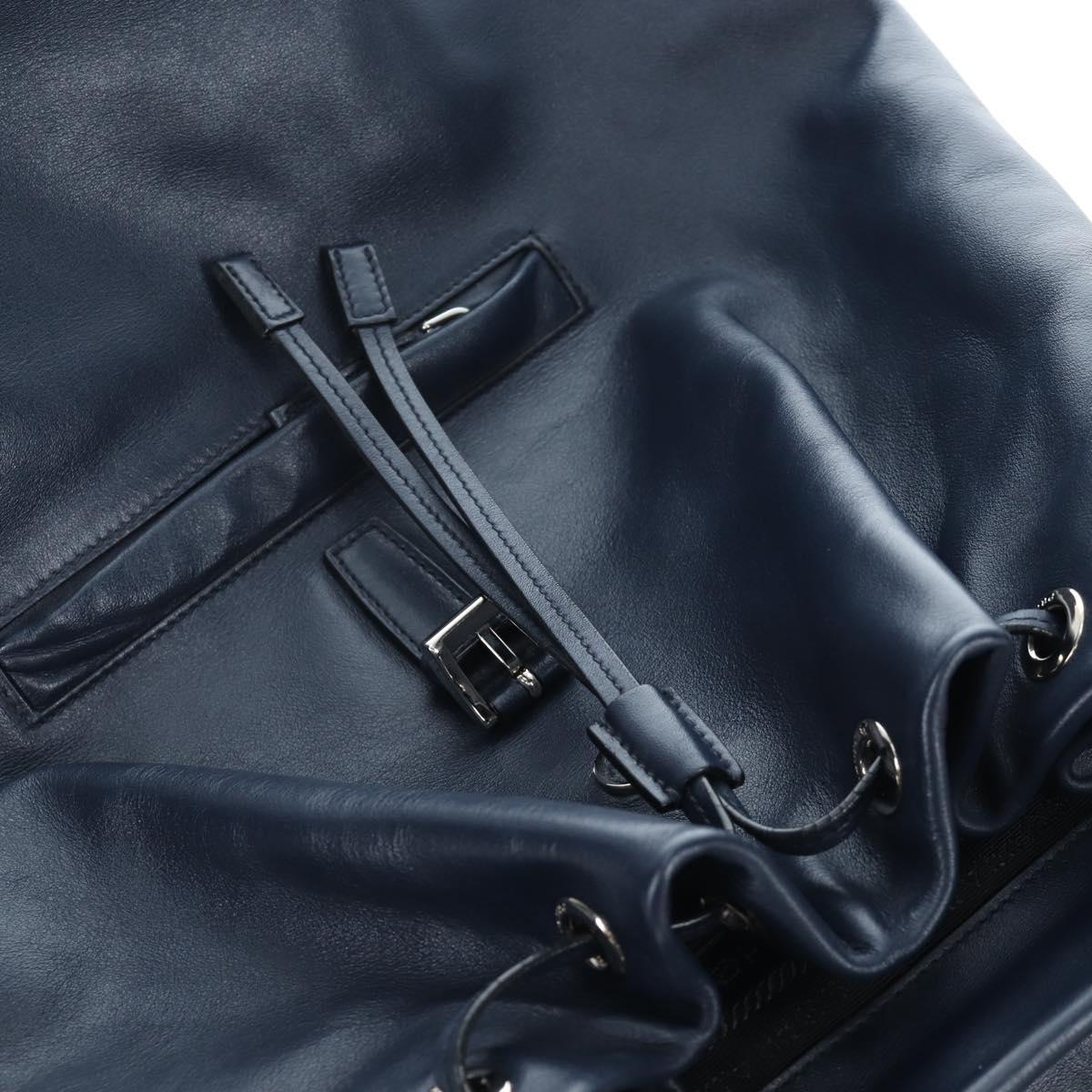 PRADA Backpack Leather Navy Silver Auth 191791V