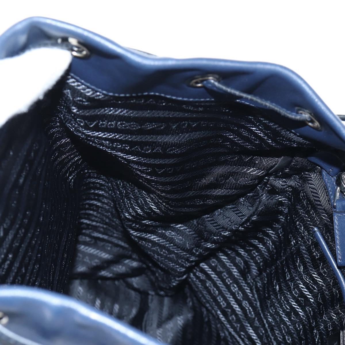 PRADA Backpack Leather Navy Silver Auth 191791V