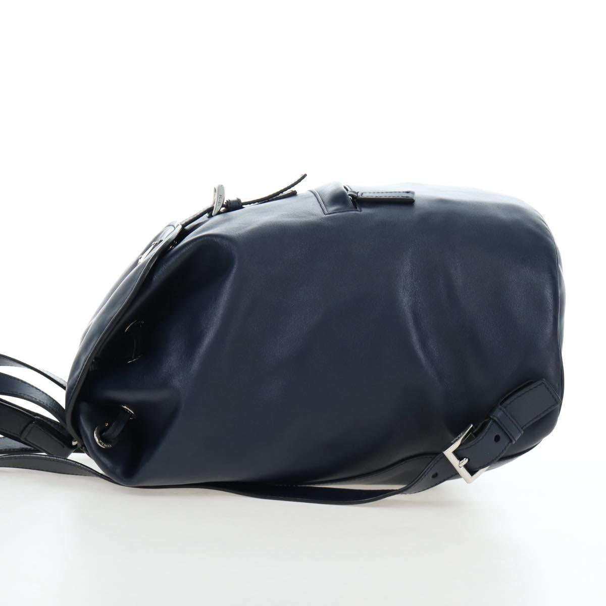 PRADA Backpack Leather Navy Silver Auth 191791V