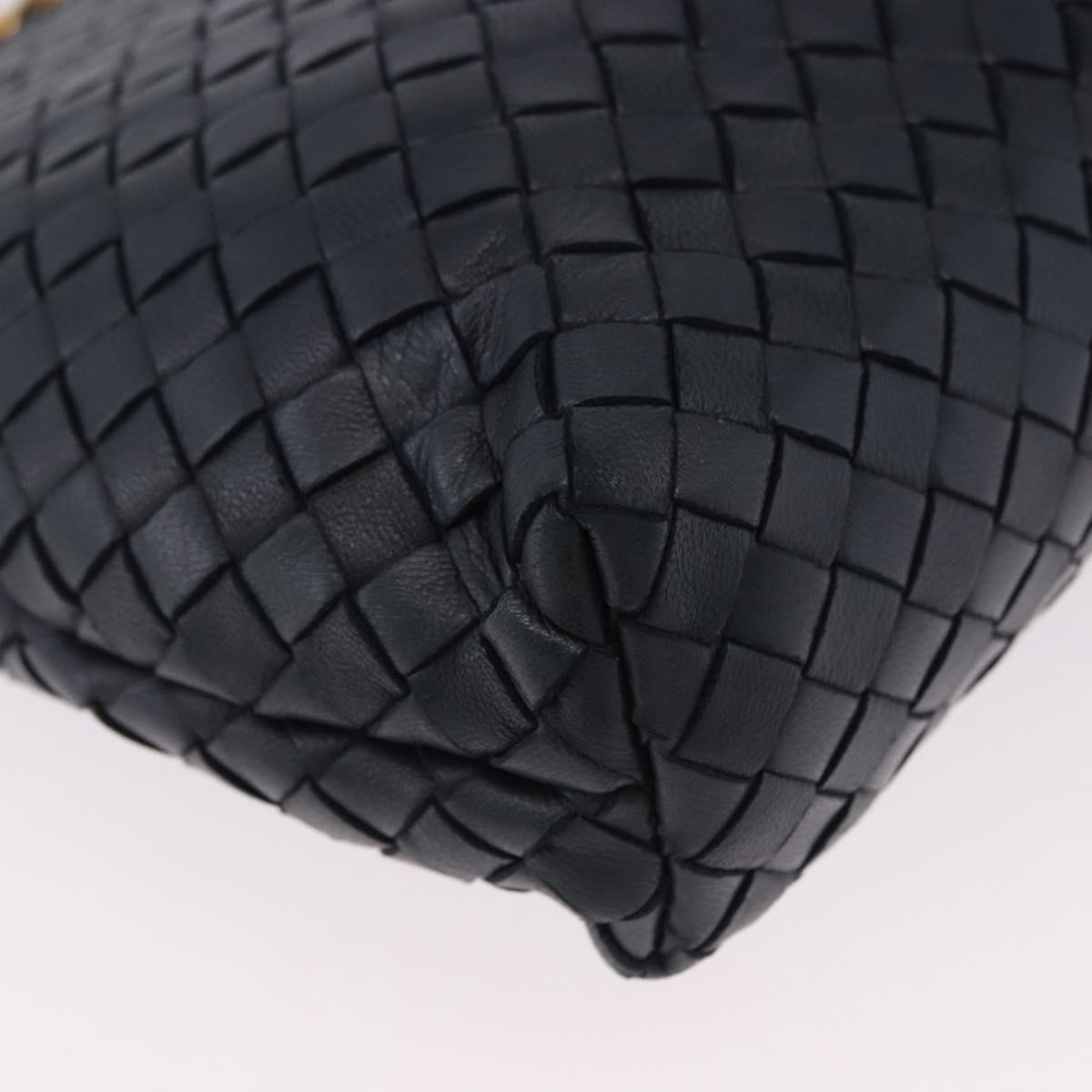 BOTTEGA VENETA INTRECCIATO Chain Shoulder Bag Leather Navy Gold Auth 191793V