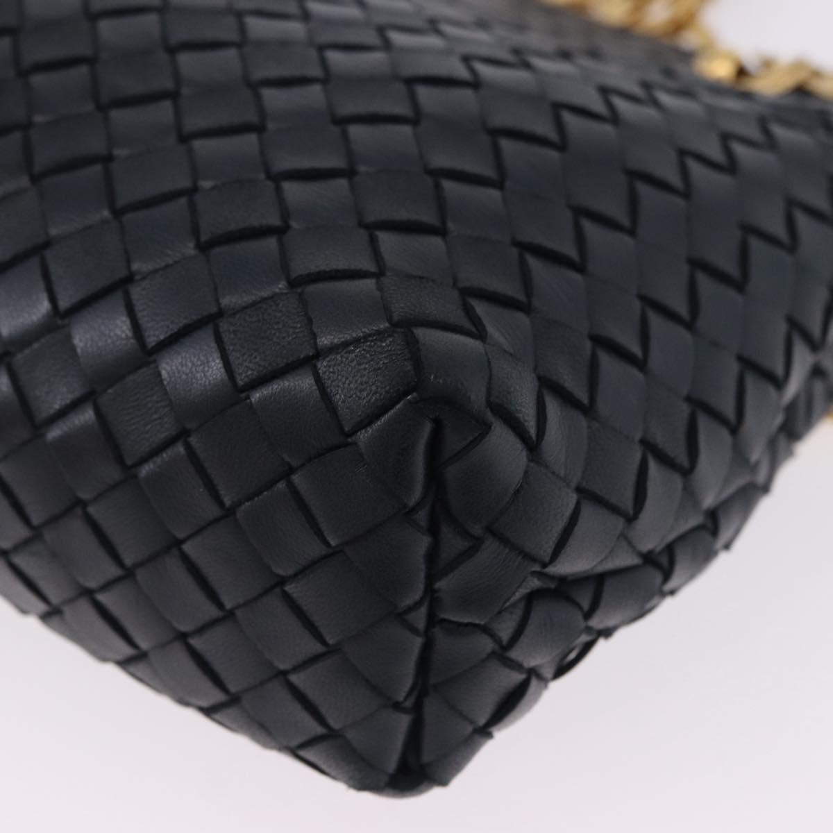 BOTTEGA VENETA INTRECCIATO Chain Shoulder Bag Leather Navy Gold Auth 191793V