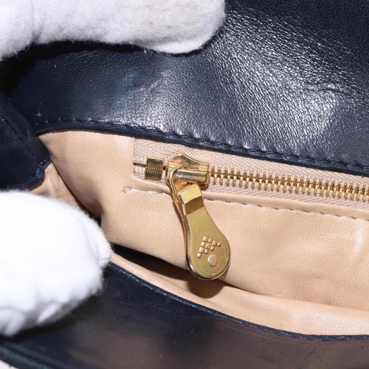 BOTTEGA VENETA INTRECCIATO Chain Shoulder Bag Leather Navy Gold Auth 191793V