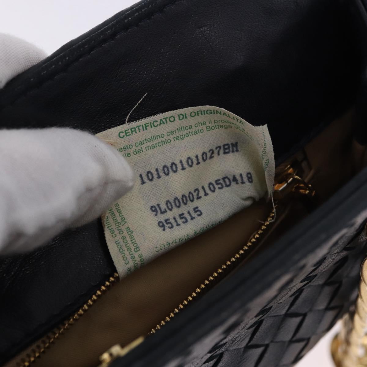 BOTTEGA VENETA INTRECCIATO Chain Shoulder Bag Leather Navy Gold Auth 191793V