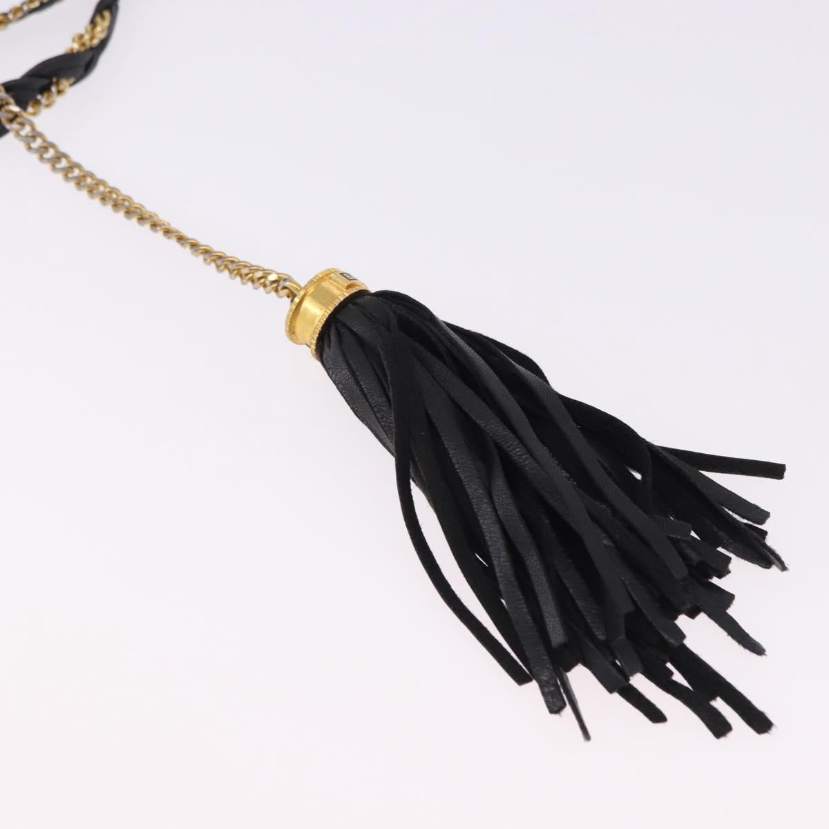 BALLY Chain Shoulder Bag Leather Black Gold Tone Auth 191794