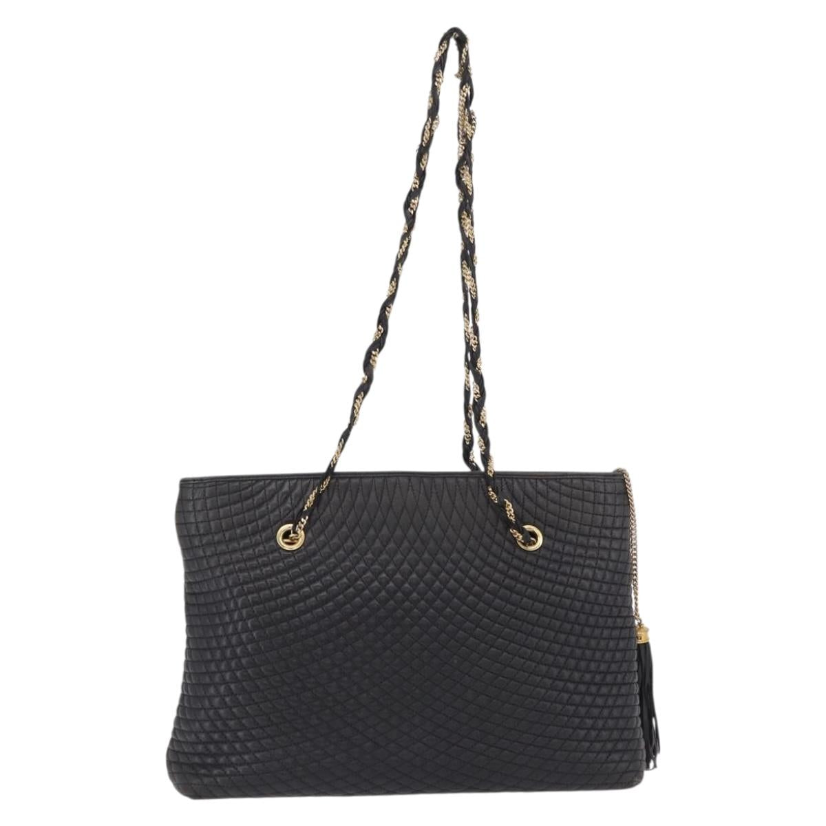 BALLY Chain Shoulder Bag Leather Black Gold Tone Auth 191794