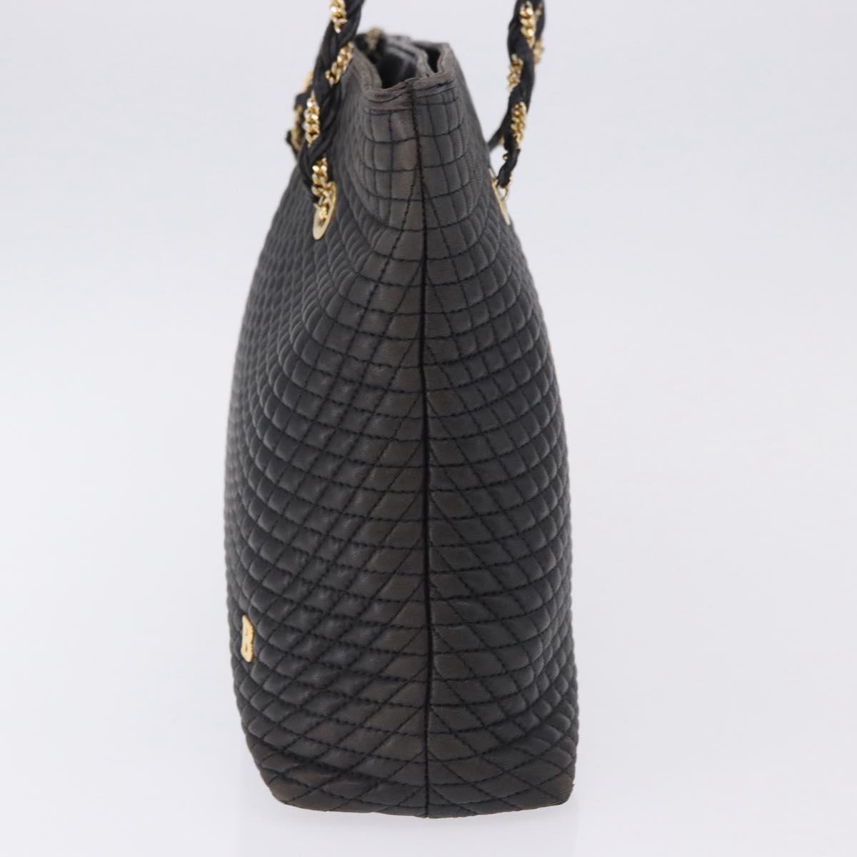 BALLY Chain Shoulder Bag Leather Black Gold Tone Auth 191794