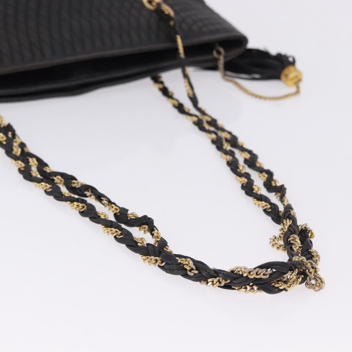 BALLY Chain Shoulder Bag Leather Black Gold Tone Auth 191794