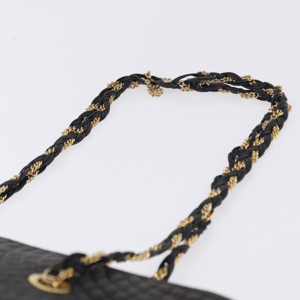 BALLY Chain Shoulder Bag Leather Black Gold Tone Auth 191794