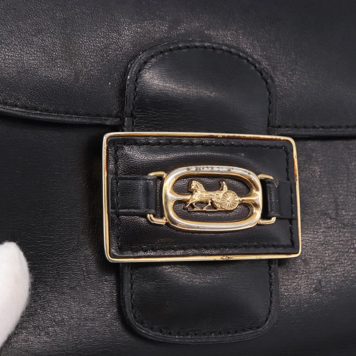 CELINE Horse Carriage Shoulder Bag Leather Black Auth 191795