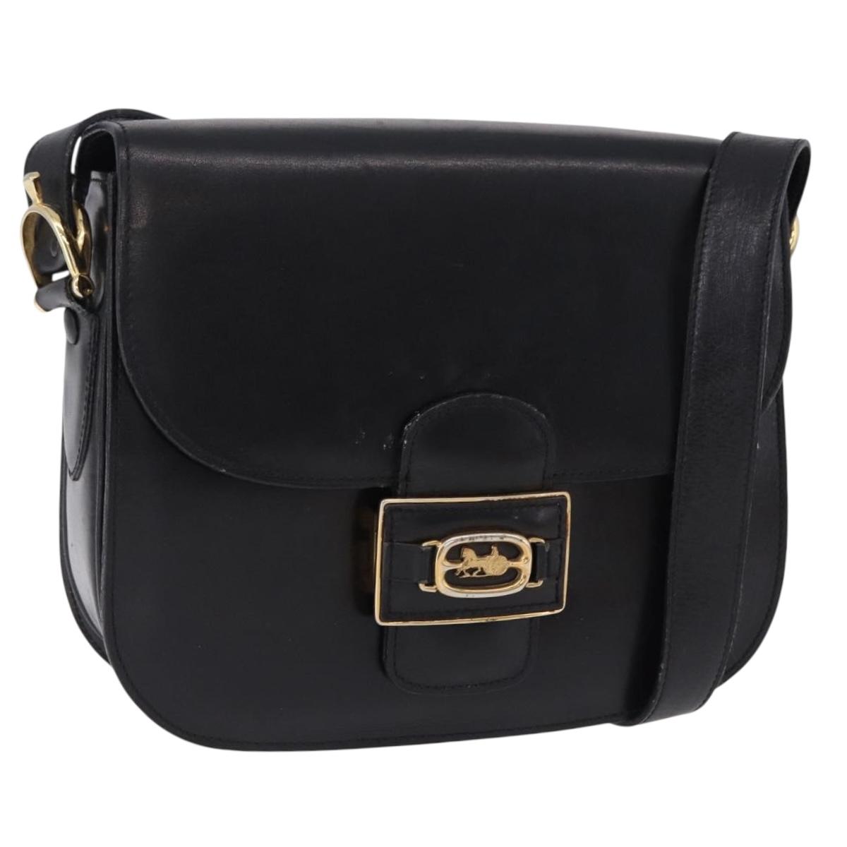 CELINE Horse Carriage Shoulder Bag Leather Black Auth 191795