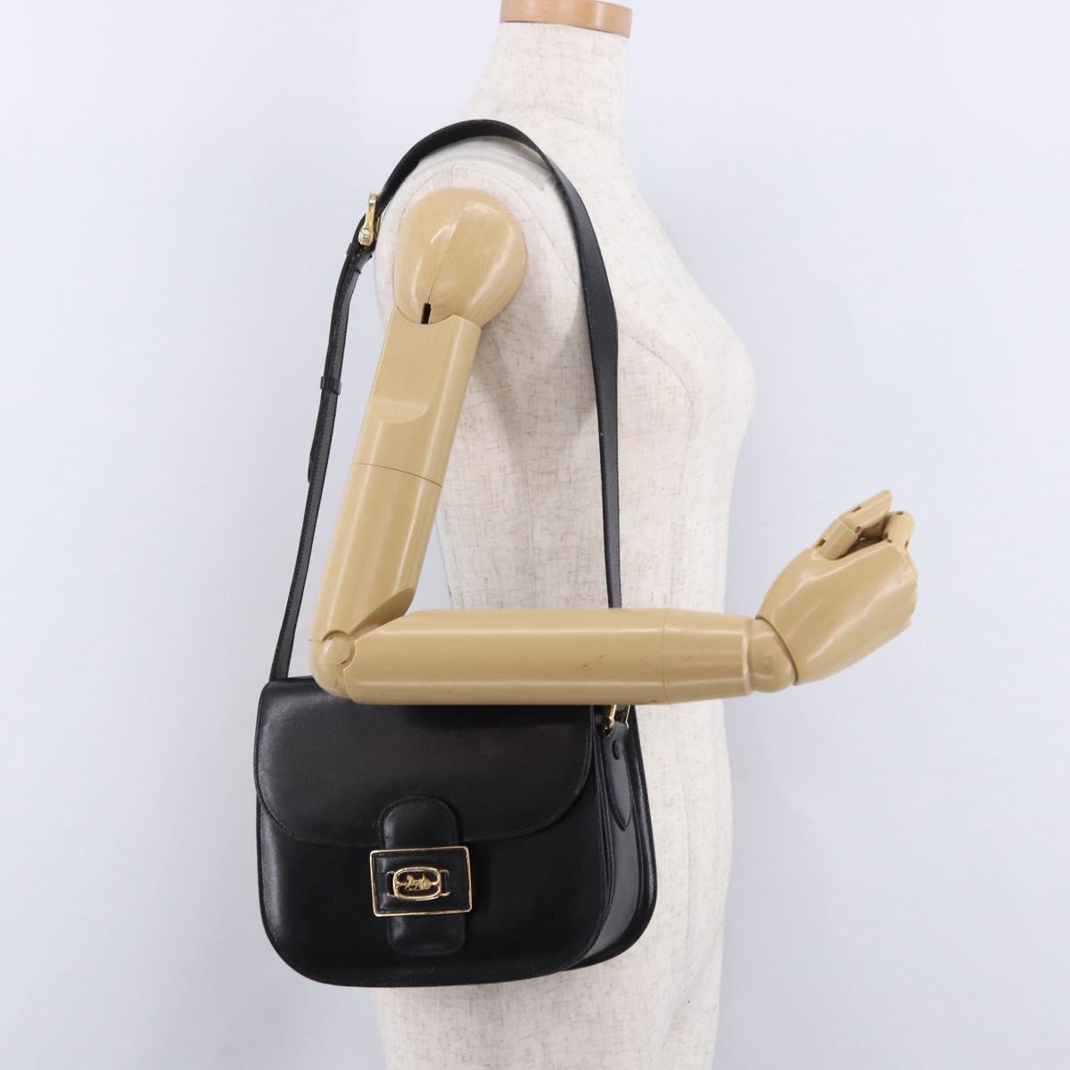 CELINE Horse Carriage Shoulder Bag Leather Black Auth 191795