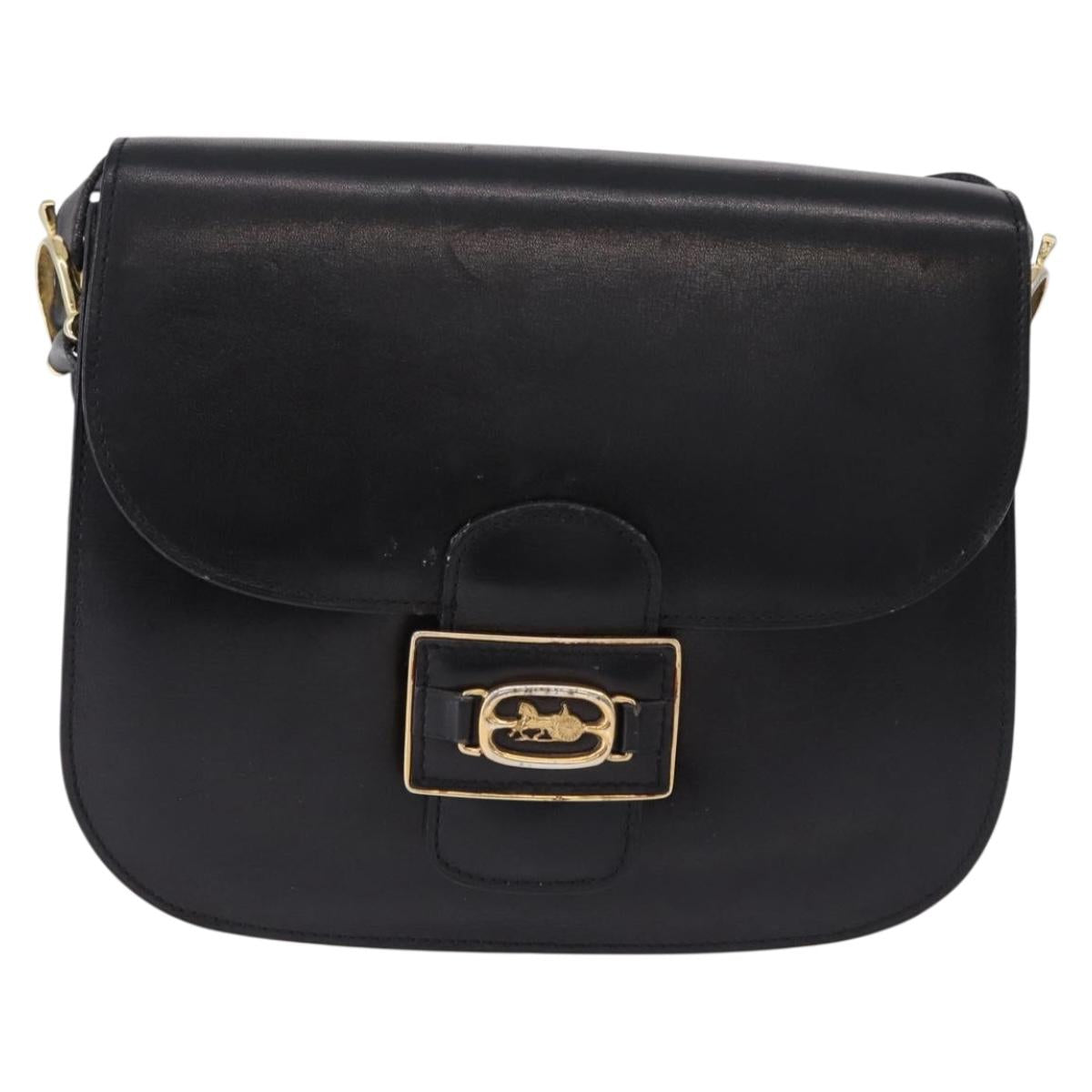 CELINE Horse Carriage Shoulder Bag Leather Black Auth 191795