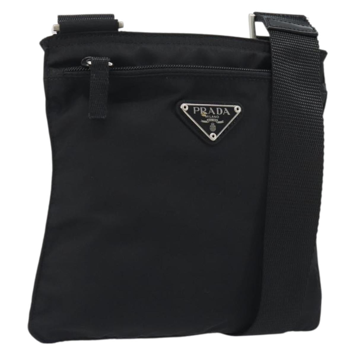 PRADA Shoulder Bag Nylon Black Silver Auth 191800V