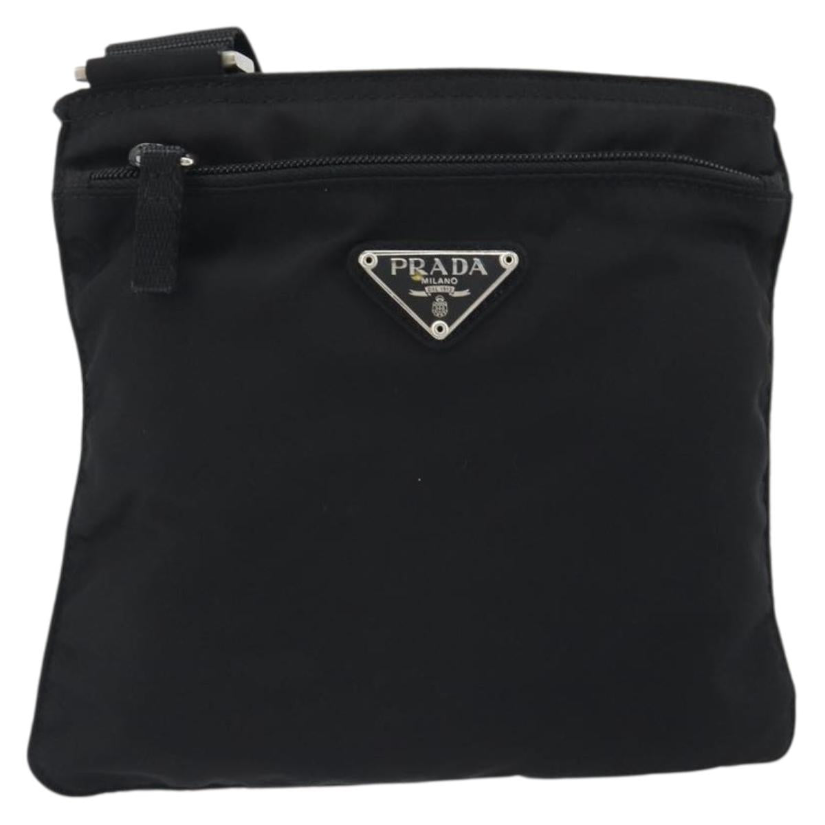 PRADA Shoulder Bag Nylon Black Silver Auth 191800V