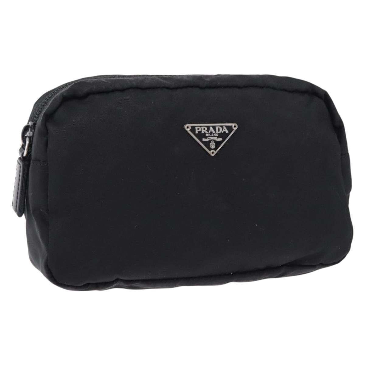 PRADA Pouch Nylon Black Silver Auth 191801