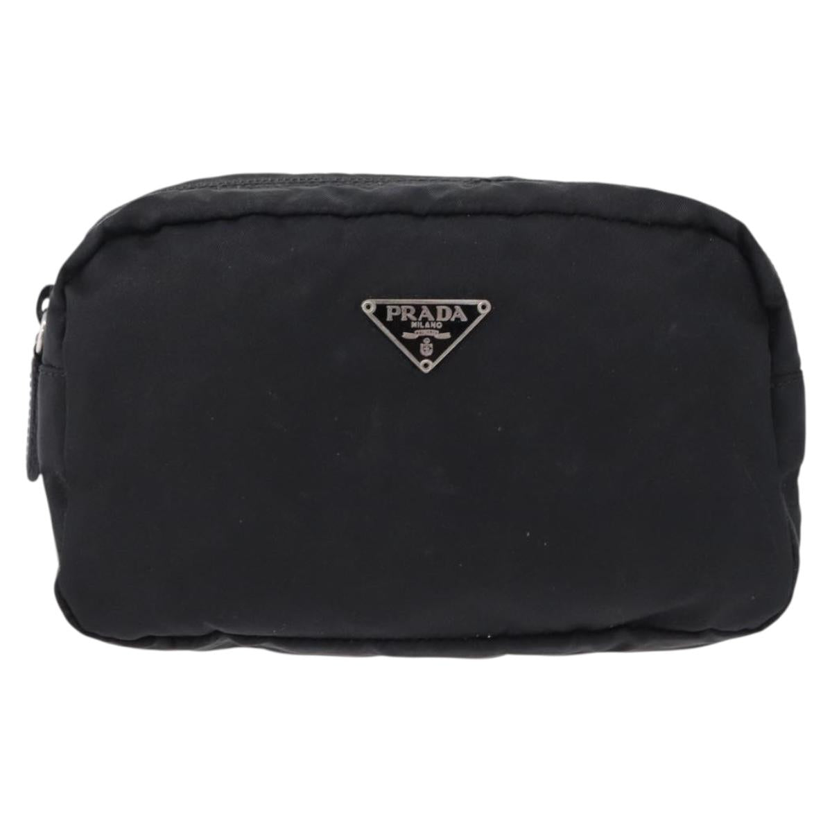 PRADA Pouch Nylon Black Silver Auth 191801