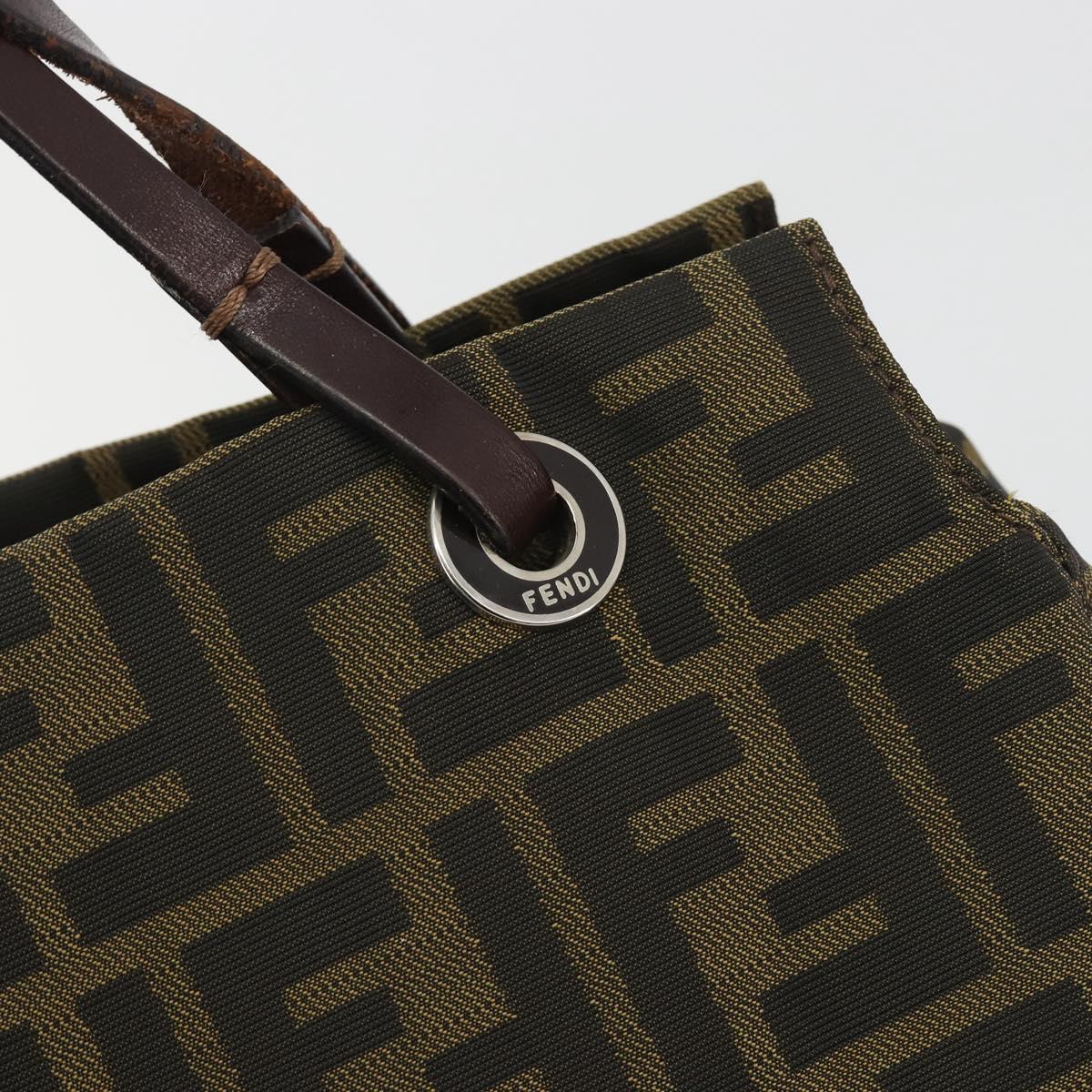 FENDI Zucca Canvas Tote Bag Brown Silver Auth 191803A