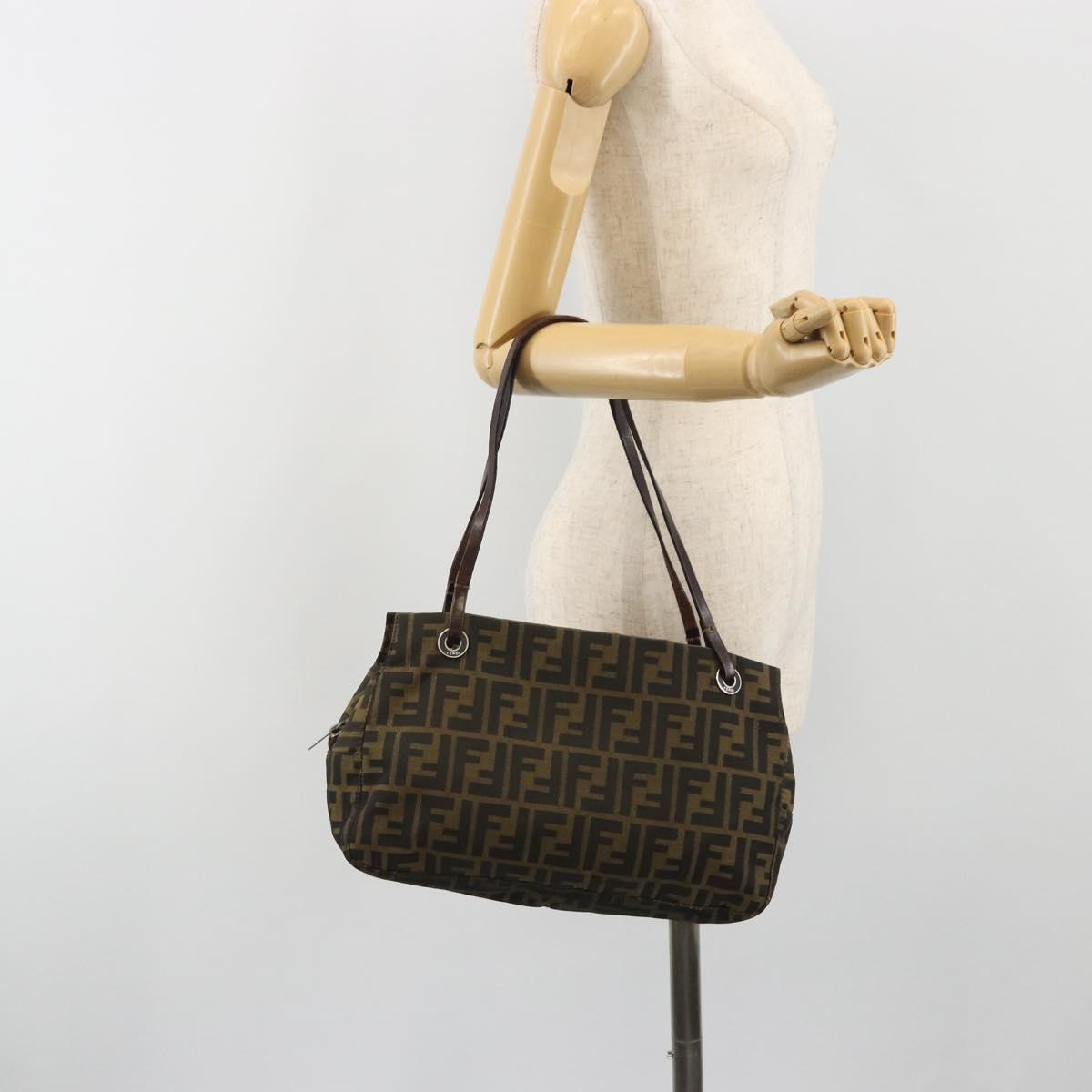 FENDI Zucca Canvas Tote Bag Brown Silver Auth 191803A
